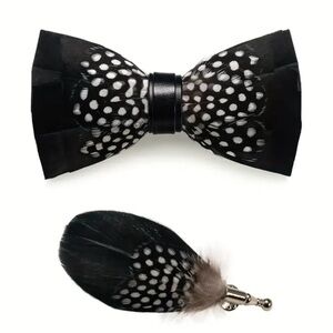 Polka Dot Feather Bow Tie and Lapel Pin Set